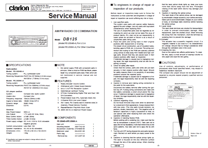 Audio TO Clearcom-Clarion_DB125 Service Manual