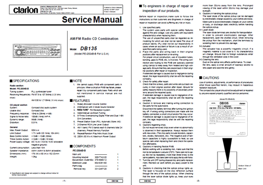 Audio TO Clearcom-Clarion_DB135_Am-Fm_Radio_CD Service Manual