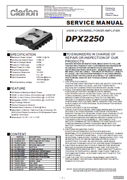 Audio TO Clearcom-Clarion_DPX-2250_[ET] Service Manual