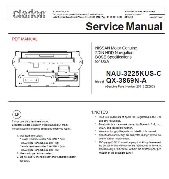 Audio TO Clearcom-Clarion_NAU-3225KUS-C_QX3869NA Service Manual