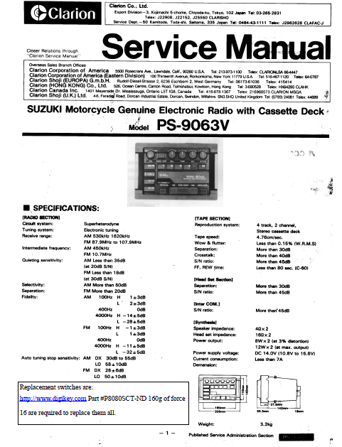 Audio TO Clearcom-Clarion_PS9063v_sm Service Manual