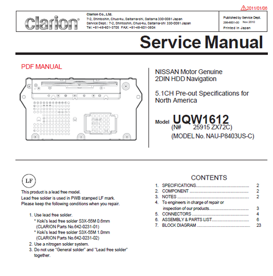 Audio TO Clearcom-Clarion_UQW1612_NAU-P8403US Service Manual