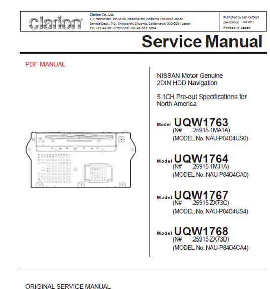 Audio TO Clearcom-Clarion_UQW1763_1764_1767_1768 Service Manual