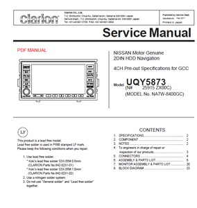 Audio TO Clearcom-Clarion_UQY5873_NA7W-8400GC Service Manual