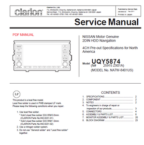 Audio TO Clearcom-Clarion_UQY5874_NA7W-8401US Service Manual