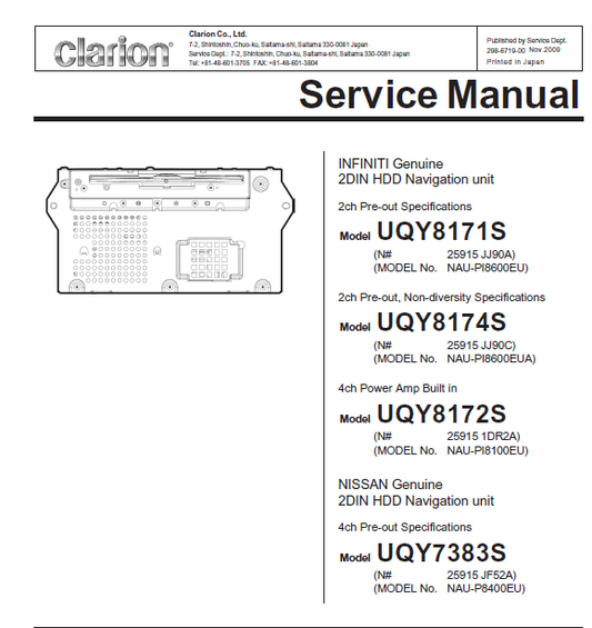 Audio TO Clearcom-Clarion_UQY8171S_8174S_8174S_7383S Service Manual