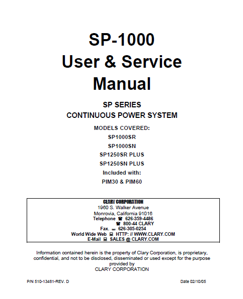 Audio TO Clearcom-Clary-SP-1000-SM Service Manual