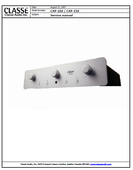 Audio TO Clearcom-Classe_Audio_CAP_100_150_Integrated_Amp_Audio_PA_2002_SM_[ET] Service Manual