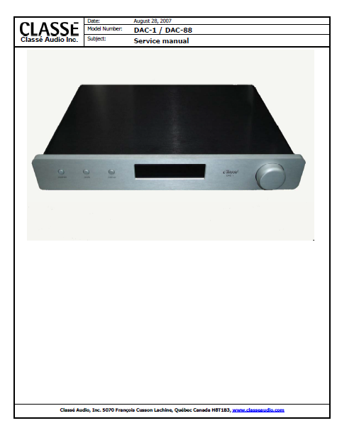 Audio TO Clearcom-Classe_DAC1_Service_Manual