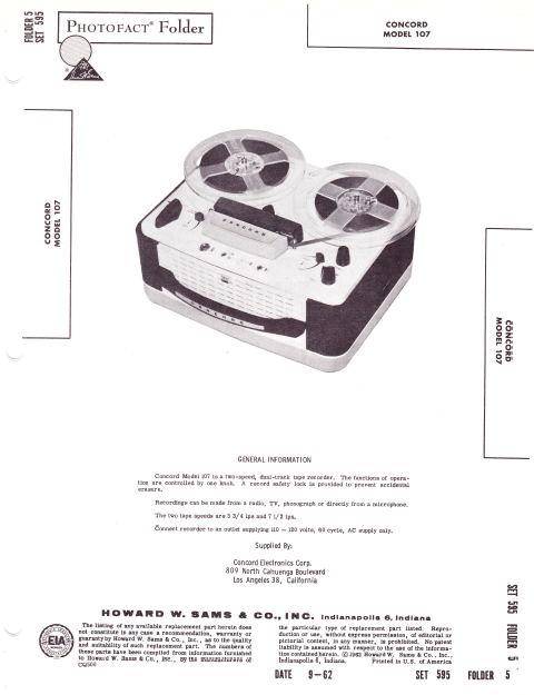 COBRA TO Cybernet-Concord 107 photofact Service Manual