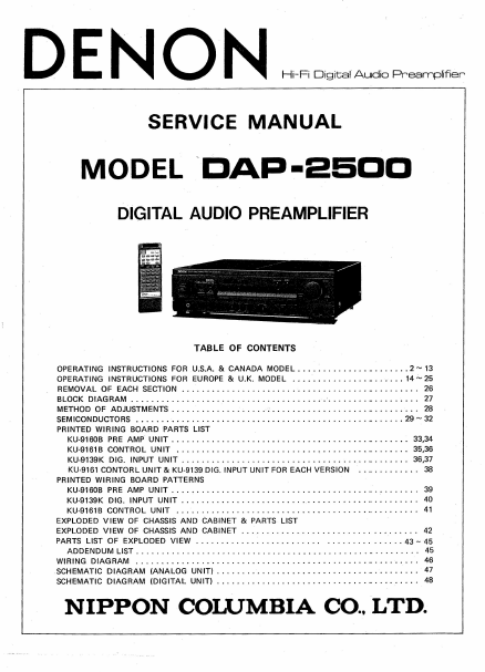 DENON DAP-2500 Digital Audio PreAmplifier Service Manual