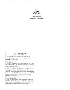 DBX 166 Dynamics Processor Service Manual