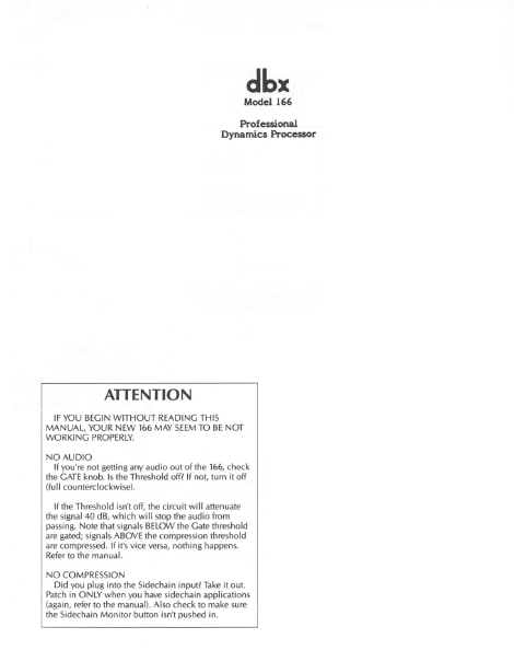 DBX 166 Dynamics Processor Service Manual