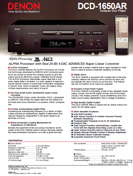 DENON DCD-1650AR Compact Disc Player – Electronic Service DENON DCD-1650AR Compact Disc Player – Electronic Service