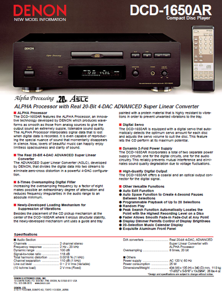 DENON DCD-1650AR Compact Disc Player – Electronic Service Manuals
