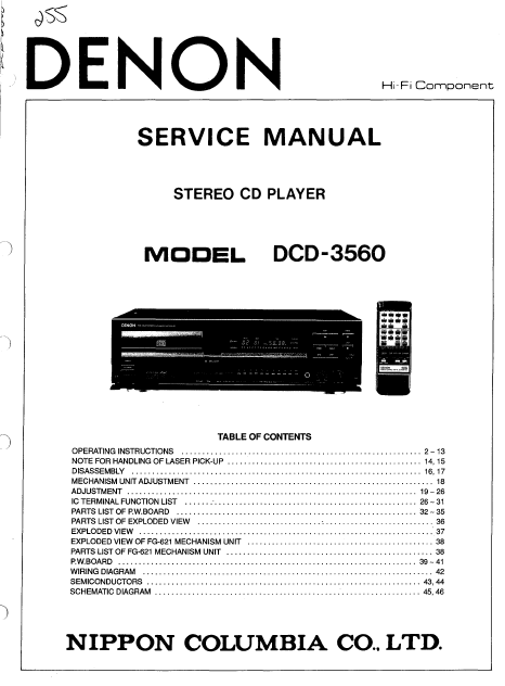 DENON DCD-3560 Stereo CD Player Service Manual