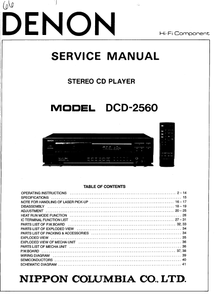 DENON DCD-2560 Stereo CD Player Service Manual