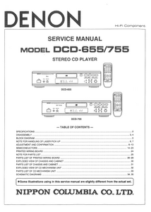 DENON DCD 655-755 Stereo CD Player Service Manual