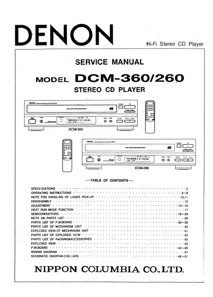 DENON DCM 260-360 Stereo CD Player Service Manual