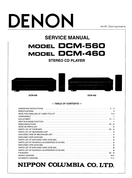 DENON DCM 460-560 Stereo CD Player Service Manual
