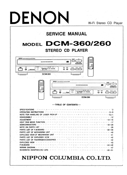 DENON DCM 260-360 Stereo CD Player Service Manual
