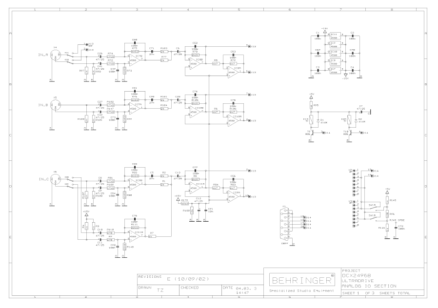 BEHRINGER DCX2496B Ultradrive Analog IO Section rev E Schematics