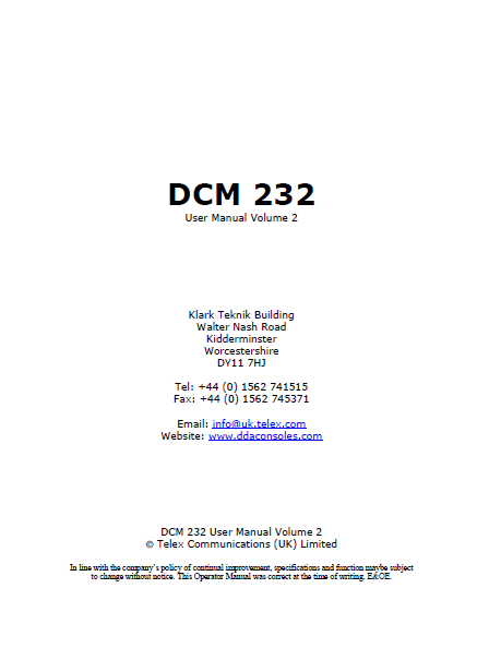 DDA DCM232 Volume2 Owner's Manual