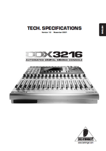 BEHRINGER DDX3216 Automated digital Mixing Console TECH. Specifications