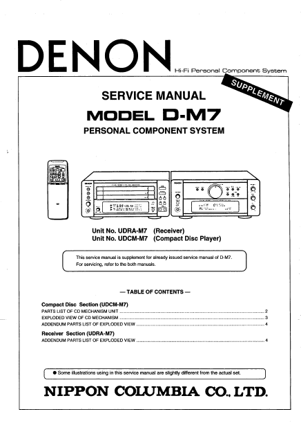 DENON D-M7 Supplement Component System Owner's Manual