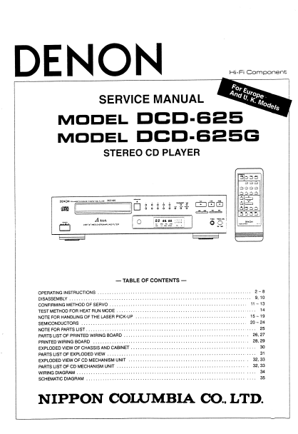 DENON DCD 625-625G CD Player Service Manual