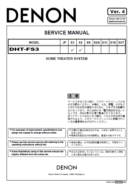 DENON DHT-FS3 E3 E2 Home Theater System Service Manual