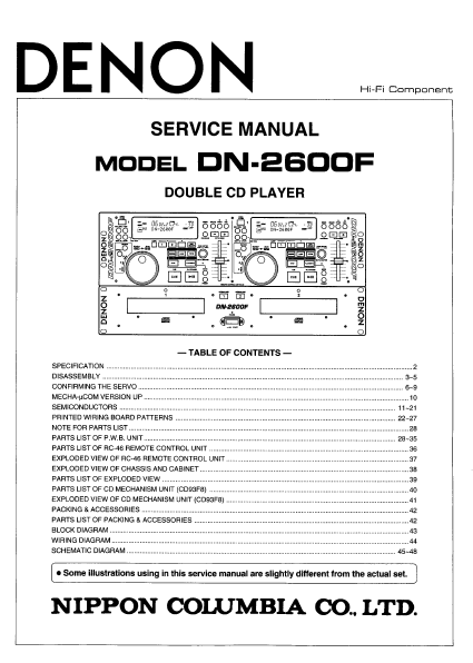 DENON DN-2600F Double CD Player Service Manual