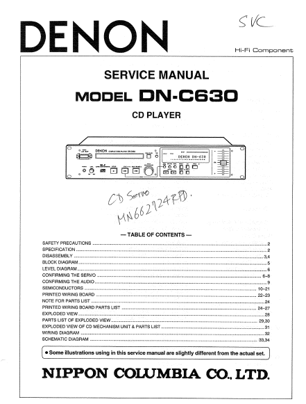 DENON DN-C630 CD Player Service Manual