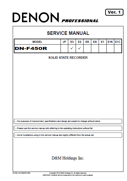 DENON DN-F450R E3 E2 Solid State Recorder Service Manual