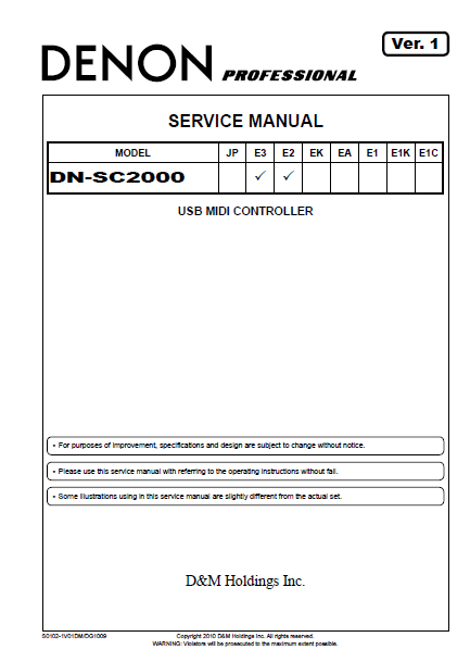 DENON DN-SC2000 E3 E2 USB Midi Controller Service Manual