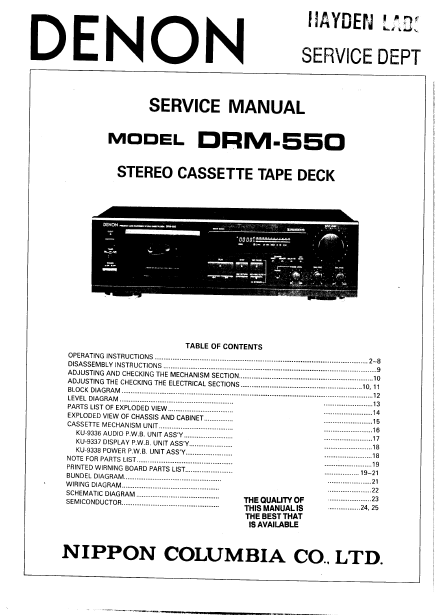 DENON DRM-550 Stereo Cassette Tape Deck Service Manual