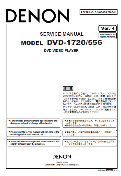 DENON DVD 556-1720 DVD Video Player Service Manual