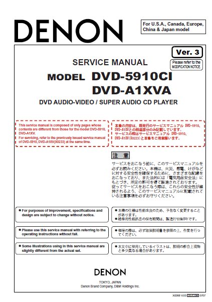 DENON DVD-5910CI Super Audio Player Service Manual