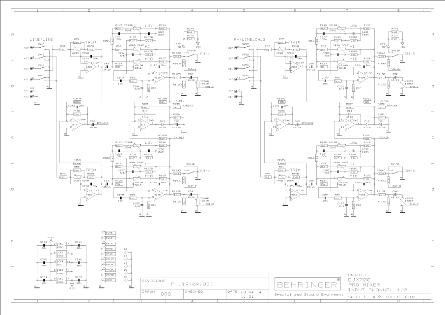 BEHRINGER DJX700 PRO MIXER Schematics
