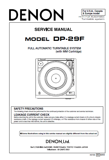 DENON DP-29F Full Automatic Turntable Service Manual