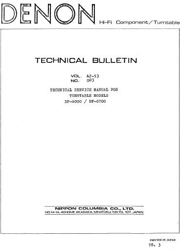 DENON DP 6000-6700 Technical Bulletin Service Manual