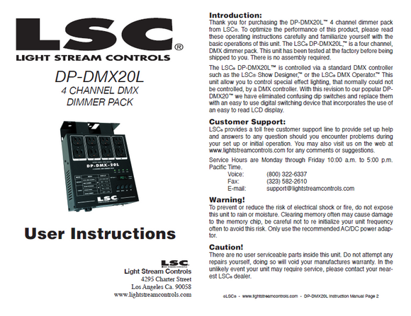 AMC DP-DMX20L Light Stream Controls Instruction Manual