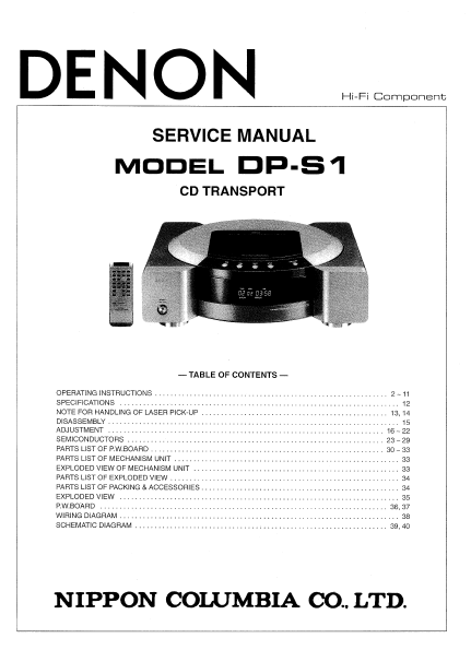 DENON DP-S1 CD Transport Service Manual