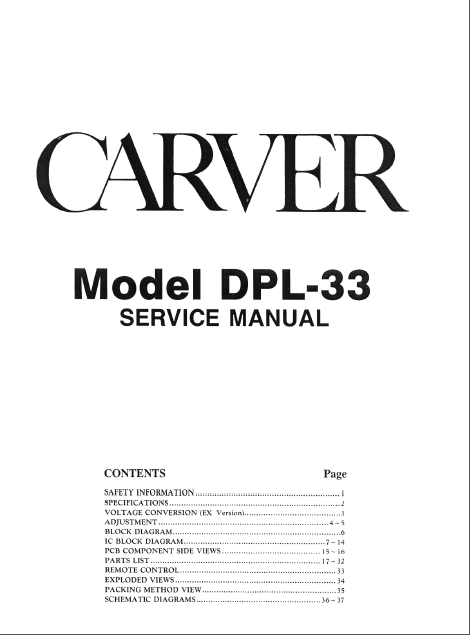 CARVER DPL-33 Service Manual