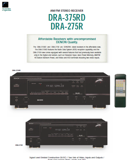 DENON DRA 275R-375RD AM FM Stereo Receiver Instruction Manual
