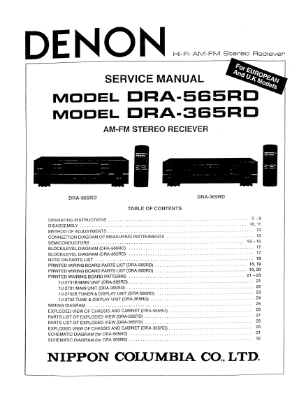 DENON DRA 365RD-565RD AM FM Stereo Receiver Service Manual