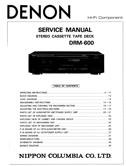 DENON DRM-600 Stereo Cassette Tape Deck Service Manual