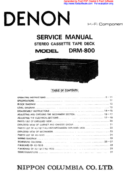 DENON DRM-800 Stereo Cassette Tape Deck Service Manual