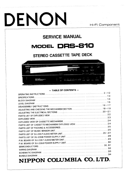 DENON DRS-810 Stereo Cassette Tape Deck Service Manual