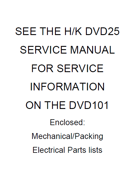 Harman Kardon Model DVD101 Electrical Parts List